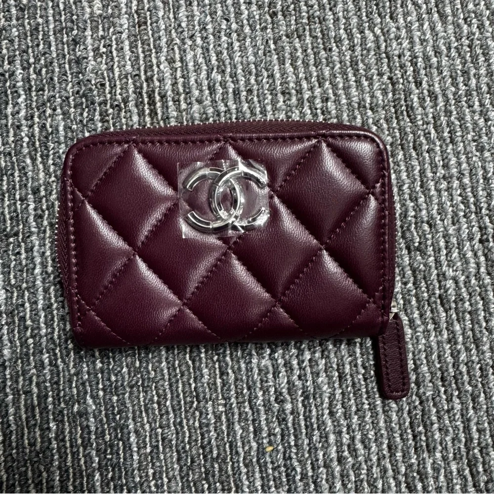 Chanel Dark Burgundy Quilted Wallet Coin Purse with Zip around  CC logo